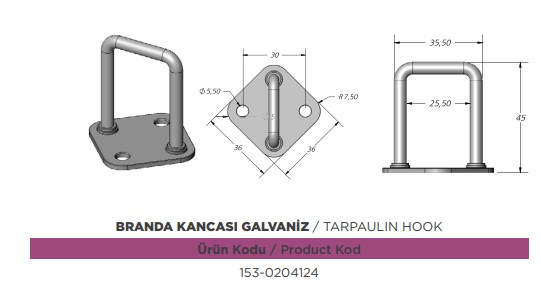 DORSE BRANDA HALAT KOPRUSU KARE 45 MM GALVENIZ